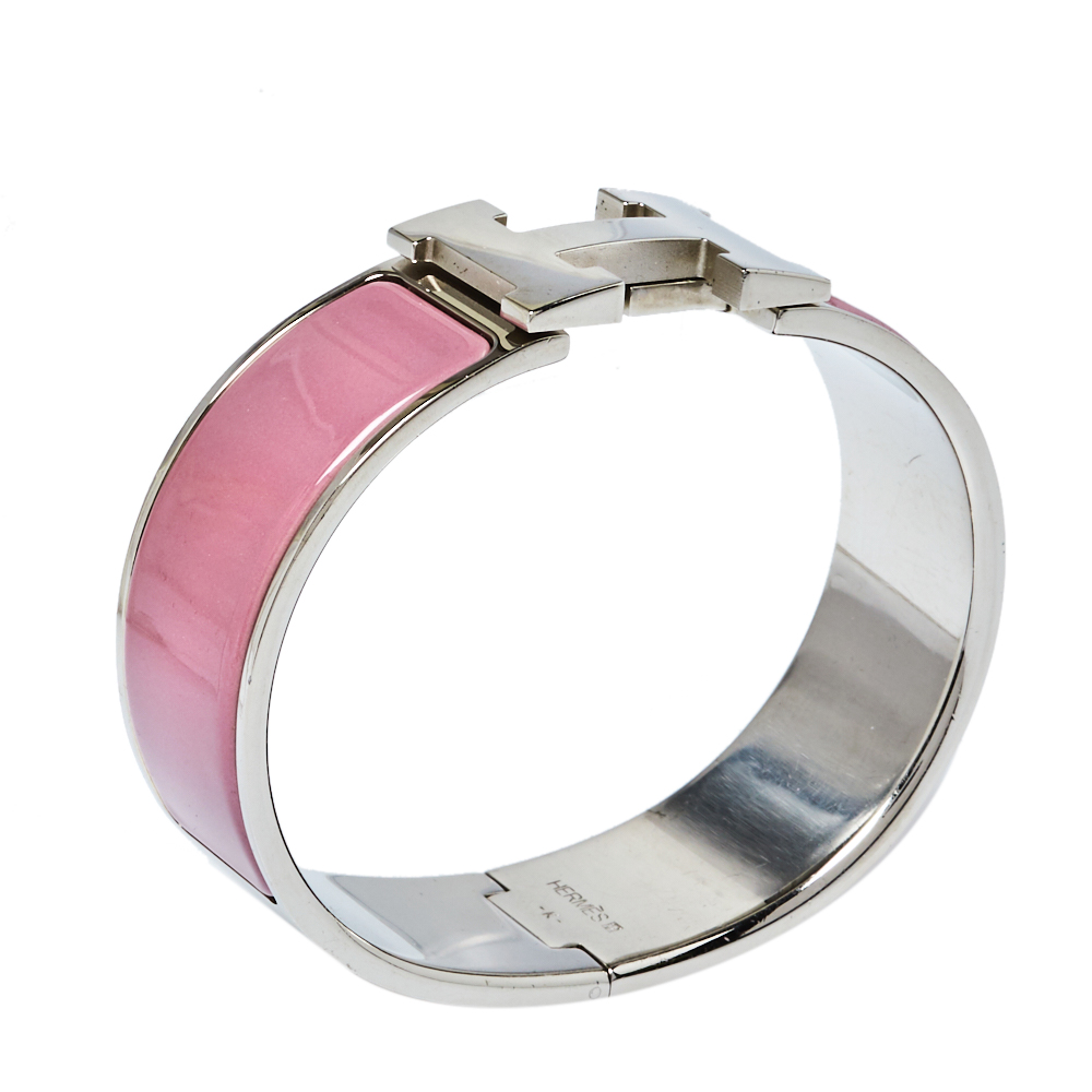 

Hermes Clic Clac H Lilac Enamel Palladium Plated Bracelet, Pink