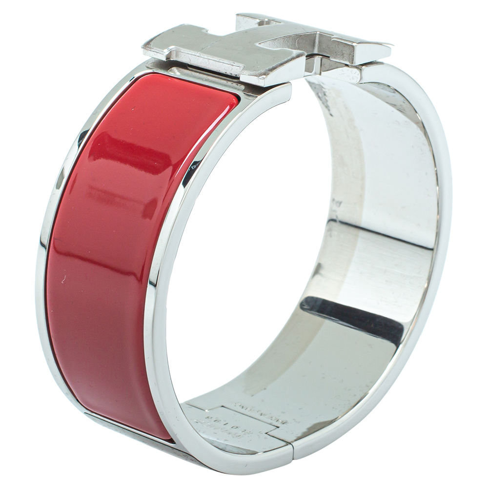 

Hermès Clic Clac H Red Enamel Palladium Plated Wide Bracelet PM
