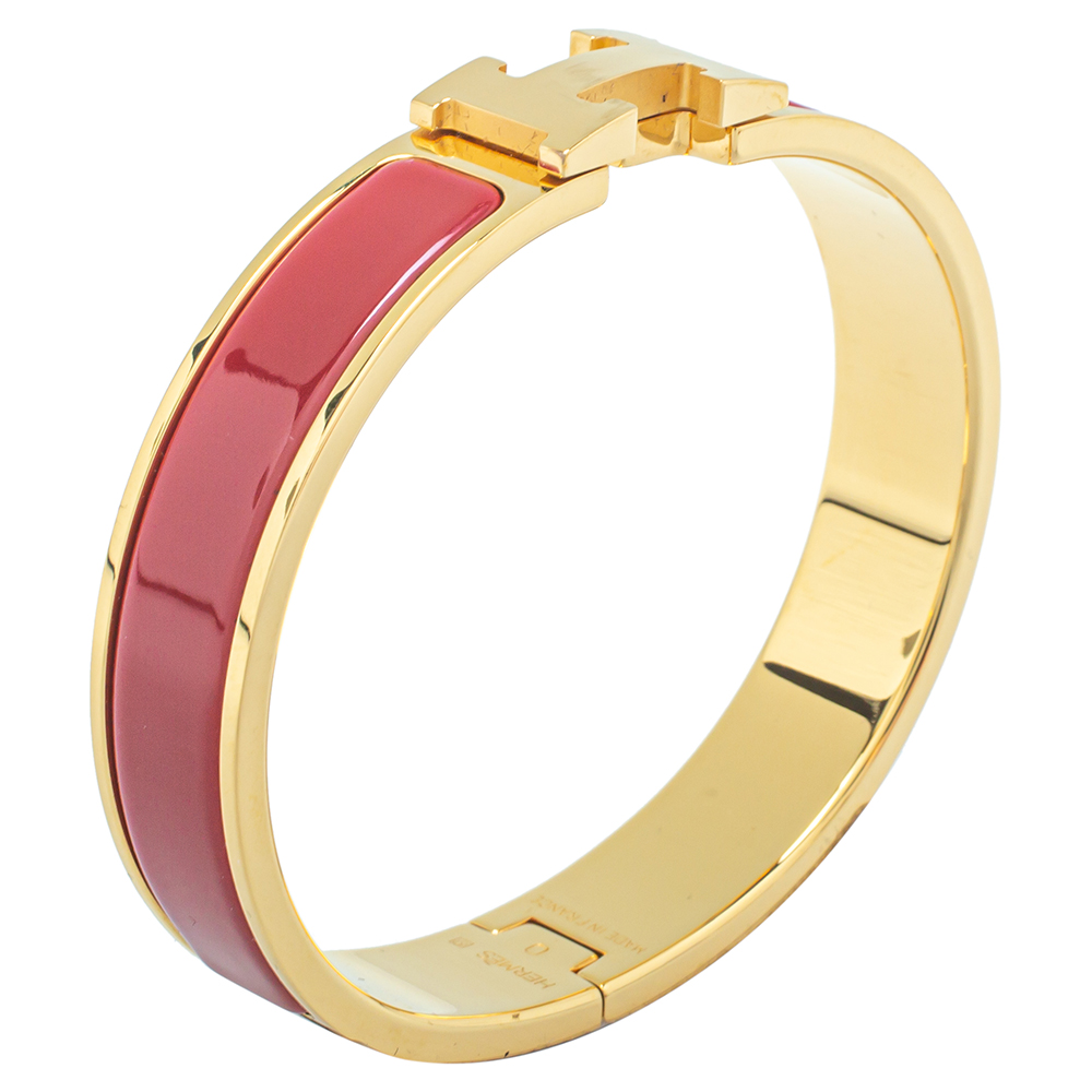 

Herm÷s Clic H Red Enamel Gold Plated Narrow Bracelet PM