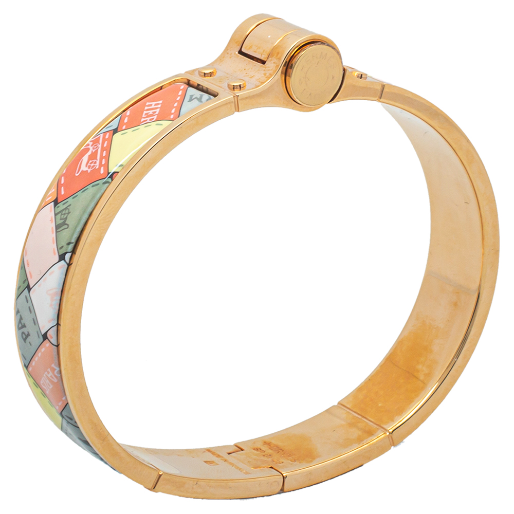 

Hermès Romantique Bolduc au Carré Enamel Hinged Bracelet GM, Multicolor