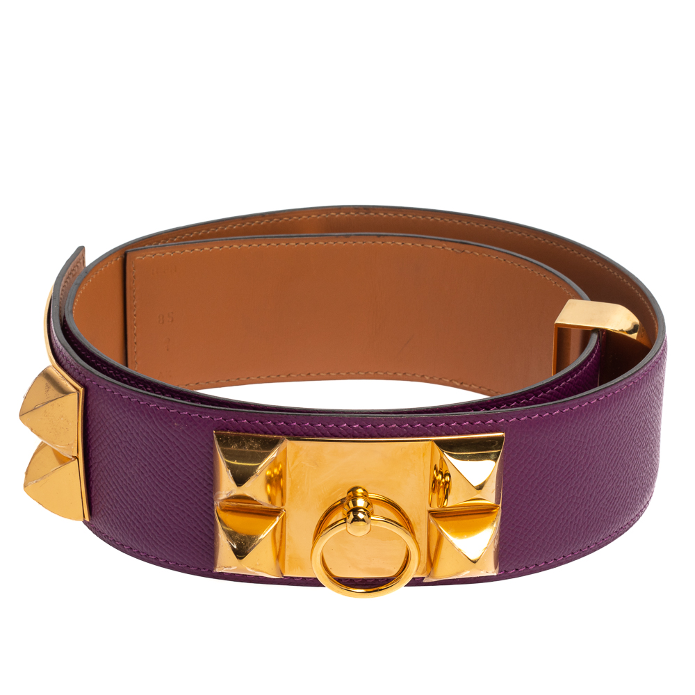 

Hermes Anemone Epsom Leather Gold Hardware Collier de Chien Belt, Purple