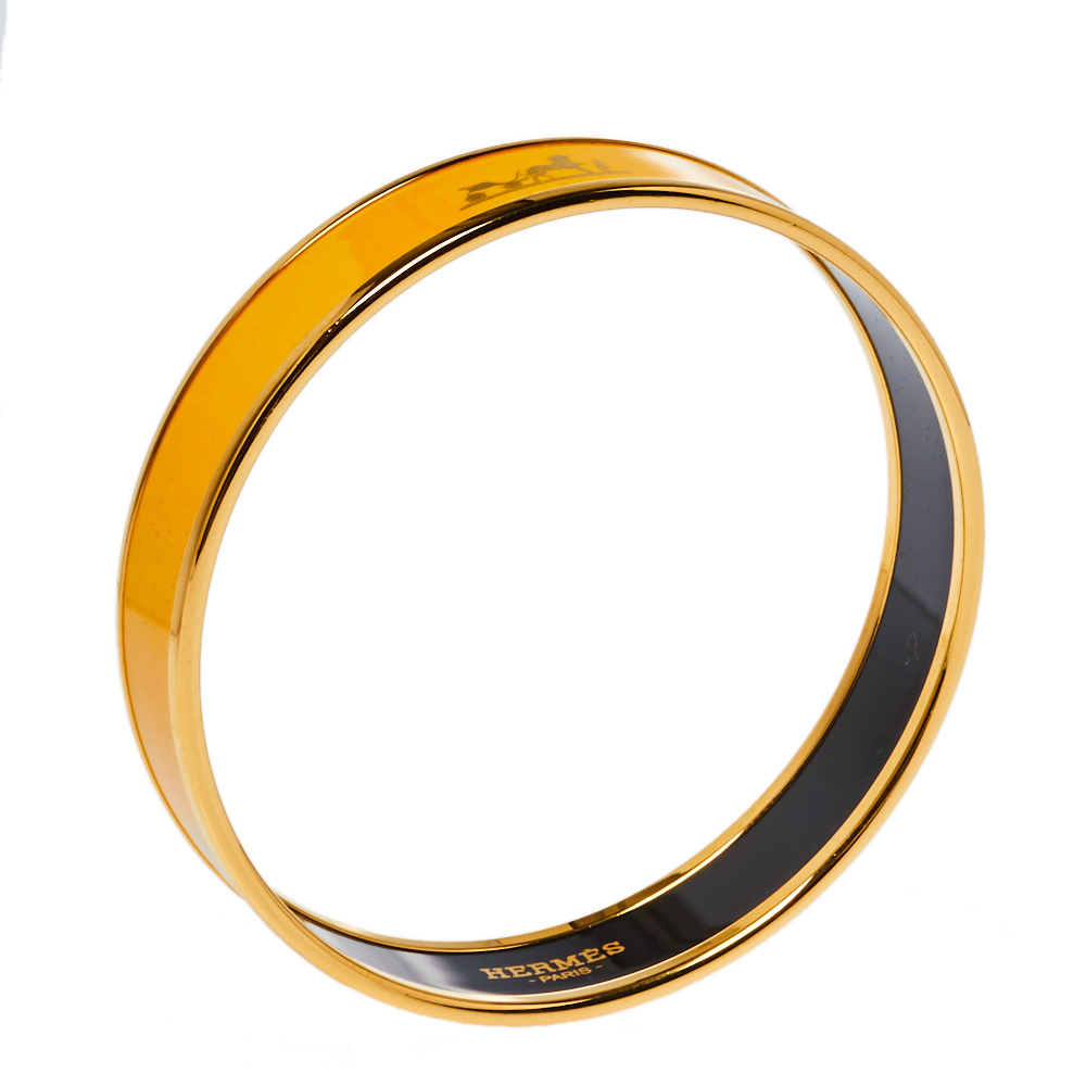 

Hermès Yellow Enamel Gold Plated Caleche Bangle Bracelet