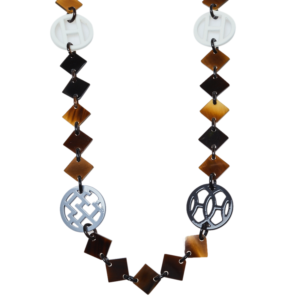 

Hermès Brown Horn & Lacquered Wood Lena Station Necklace