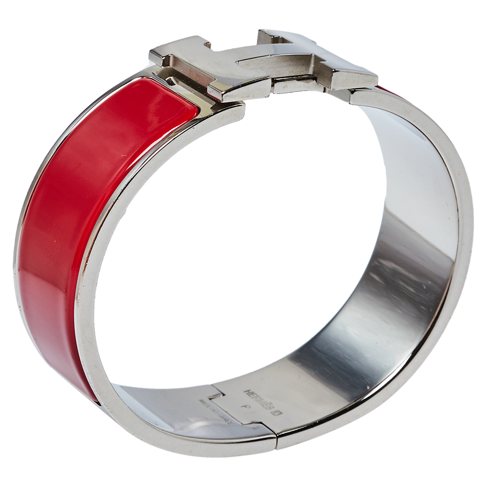 

Hermès Clic Clac H Red Enamel Palladium Plated Wide Bracelet PM