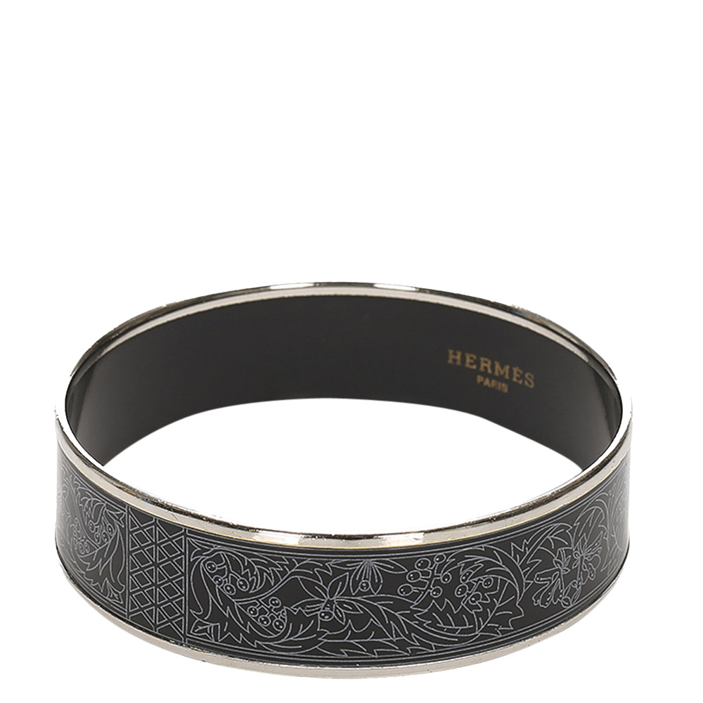 

Hermes Enamel Printed Wide Bangle, Black