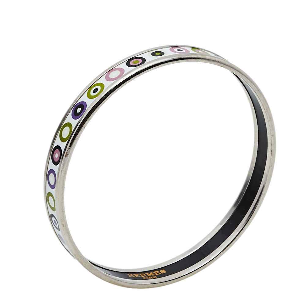 

Hermès Dancing Circles Enamel Palladium Plated Bracelet, White