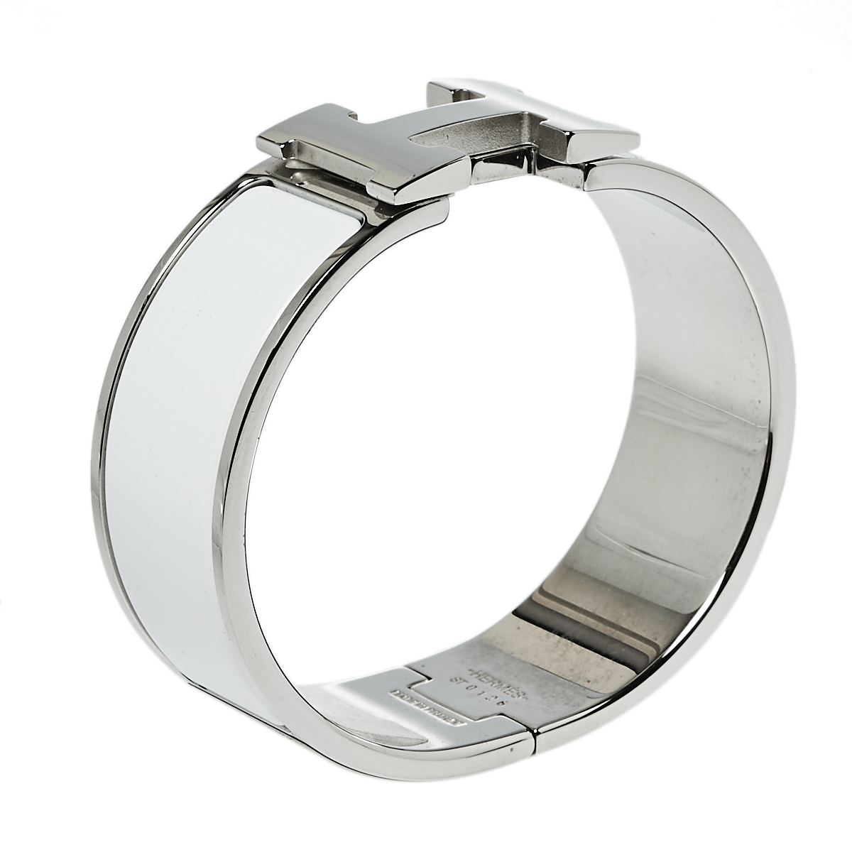 

Hermès Clic Clac H White Enamel Palladium Plated Wide Bracelet PM