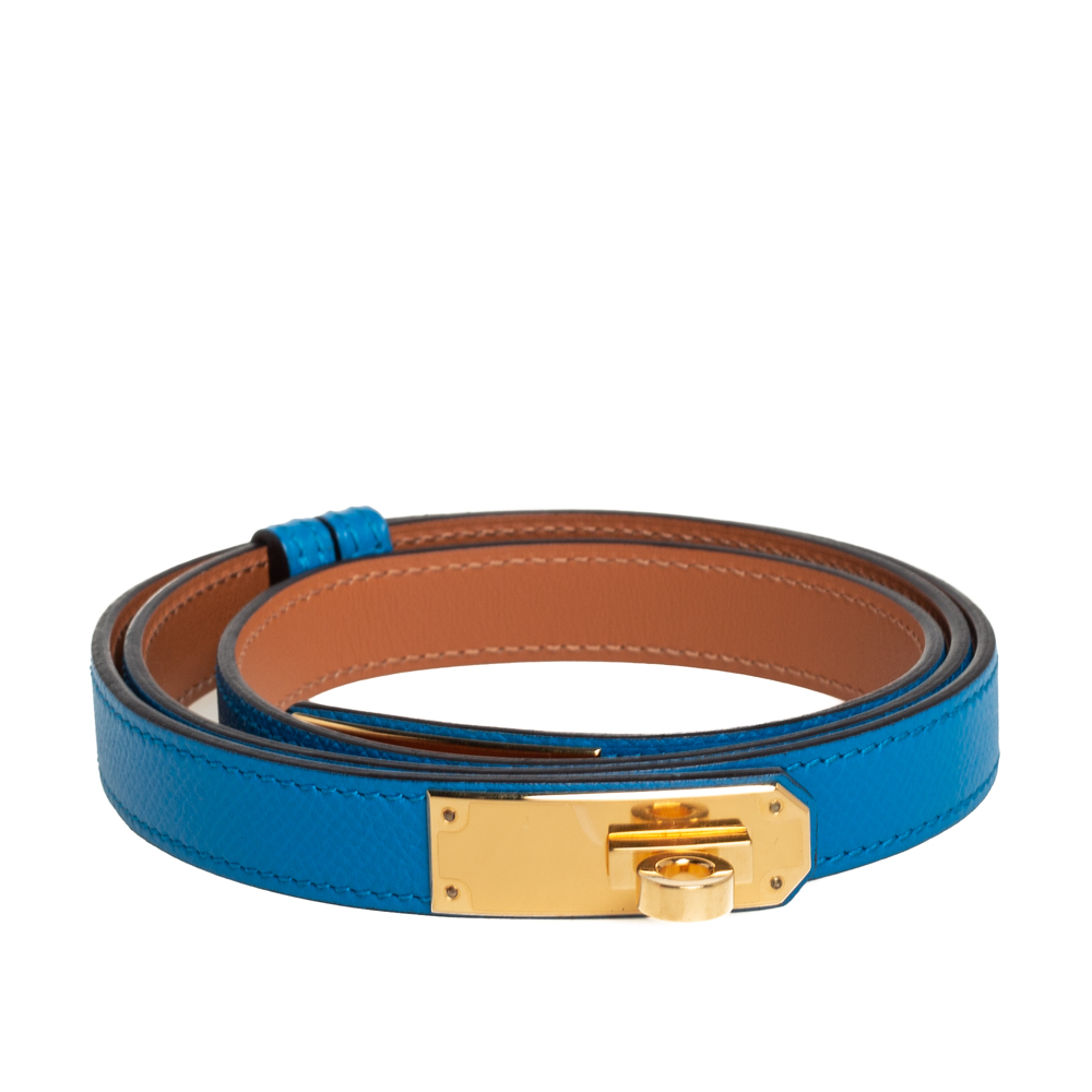 

Hermes Blue Izmir Epsom Leather Gold Hardware Kelly Belt