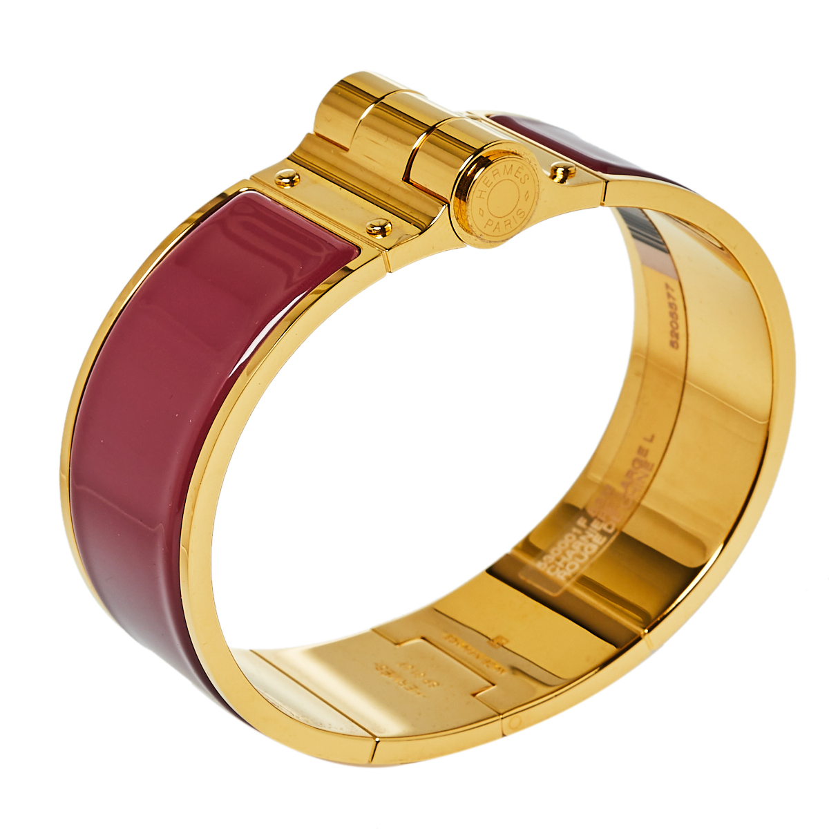 

Hermès Charniere Rouge de Chine Gold Plated Hinged Bracelet, Pink