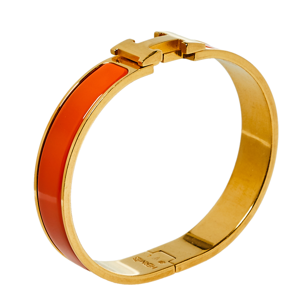 

Hermès Clic H Orange Enamel Gold Plated Narrow Bracelet PM