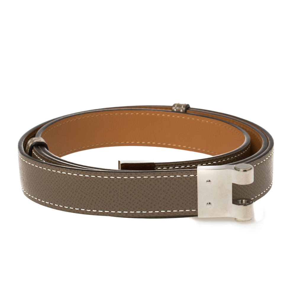 

Hermes Taupe Grey Epsom & Swift Leather Charniere Adjustable Belt