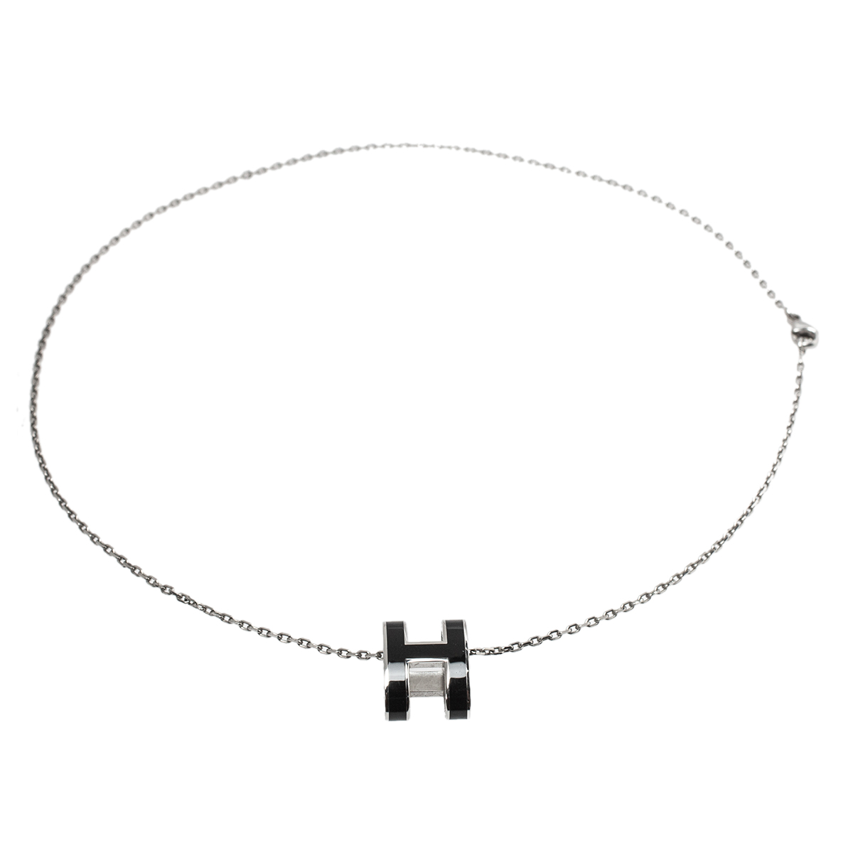 

Hermès Black Lacquer Palladium Plated Pop H Pendant Necklace