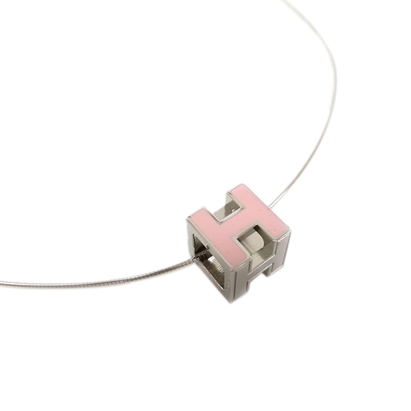 Hermes Cage d' H Pink Lacquered Pendant Necklace