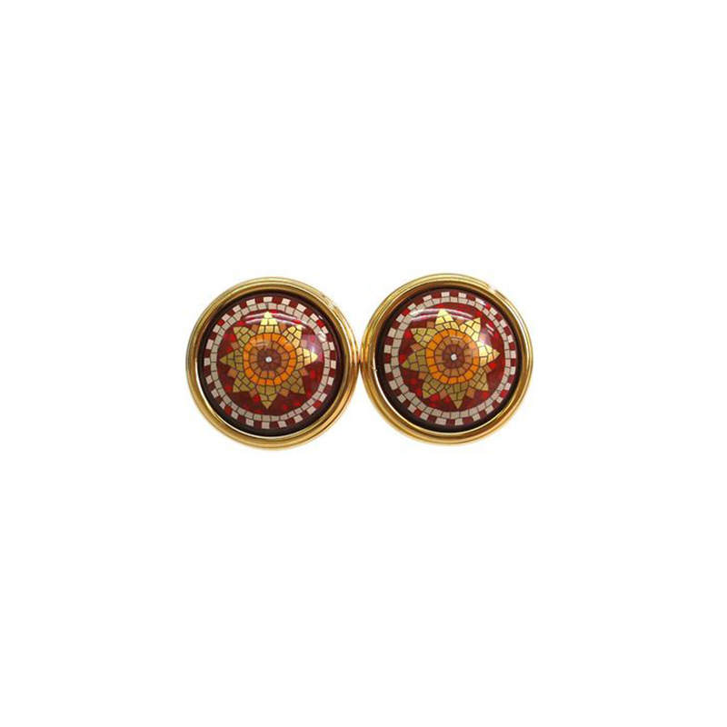 Pre Owned Hermes Cloisonne Red Orange Gold Tone Clip On Earrings