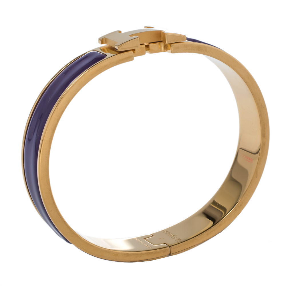 

Hermès Clic H Purple Enamel Gold Plated Narrow Bracelet PM