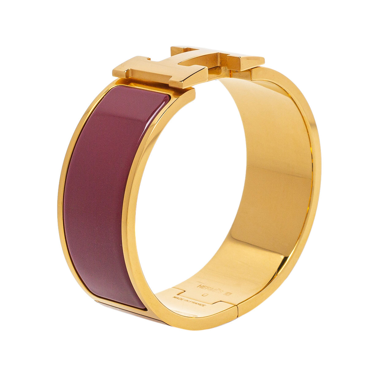 

Hermès Clic Clac H Purple Enamel Gold Plated Wide Bracelet PM