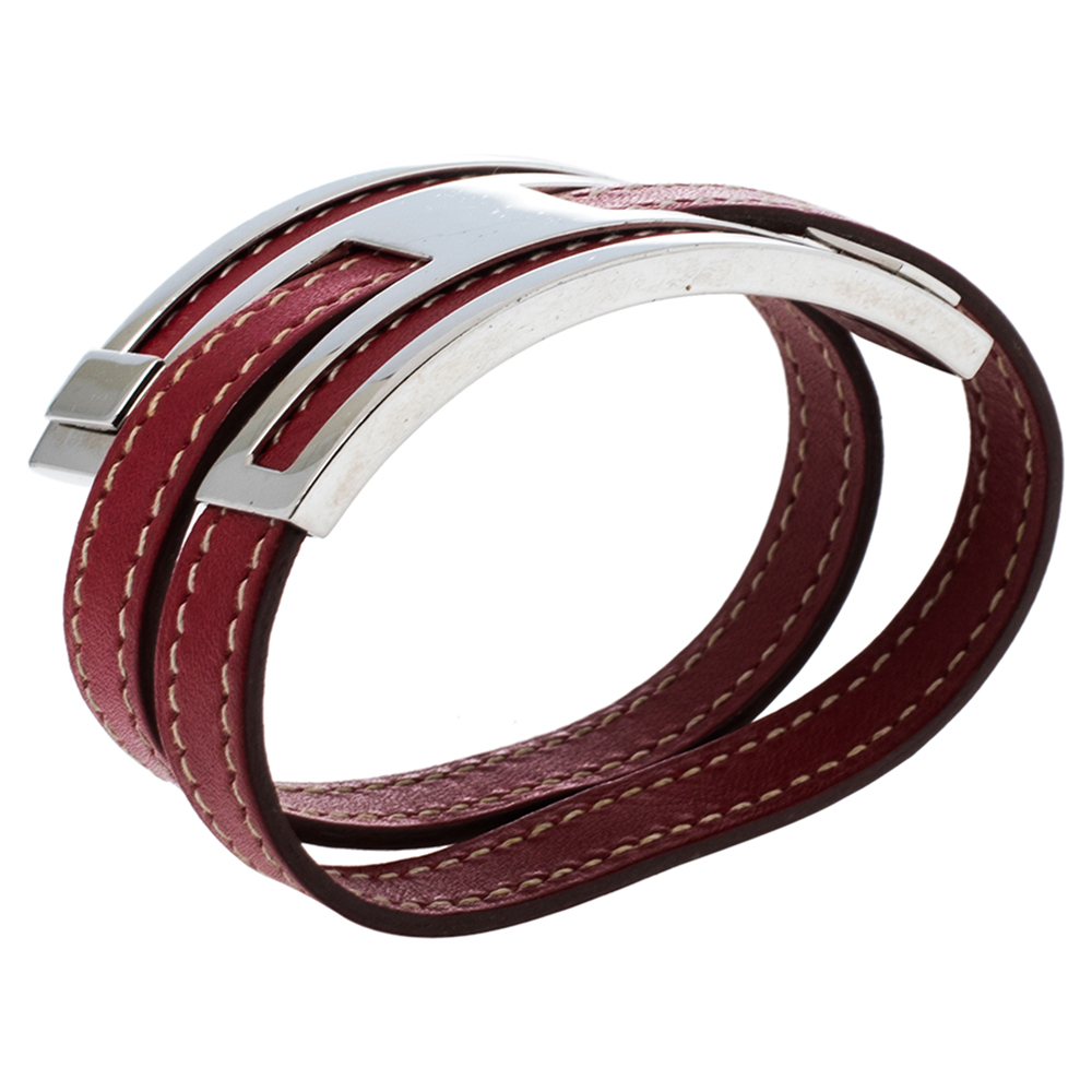 

Hermès Rouge Garance Chamonix Leather Pousse Pousse Bracelet, Red