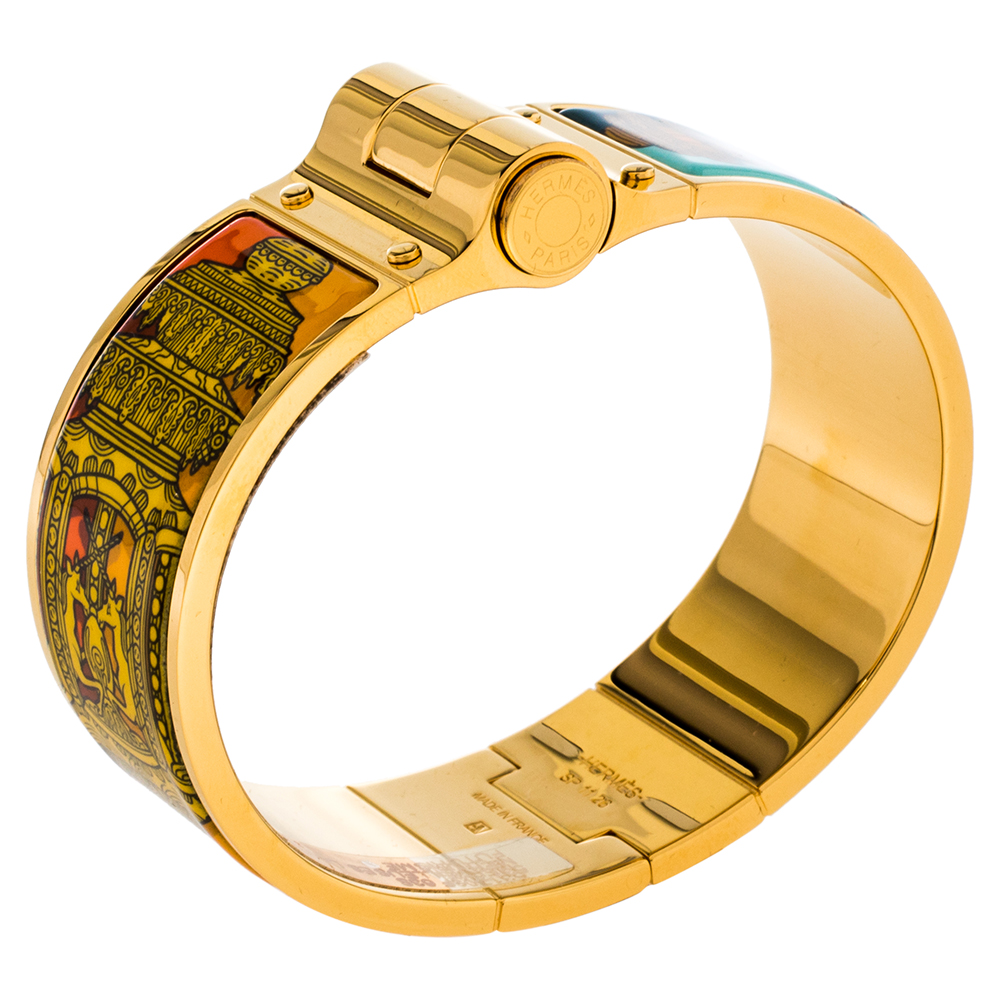 

Hermes Gold Plated Merveilleuses Lanternes Enamel Hinged Bracelet, Multicolor