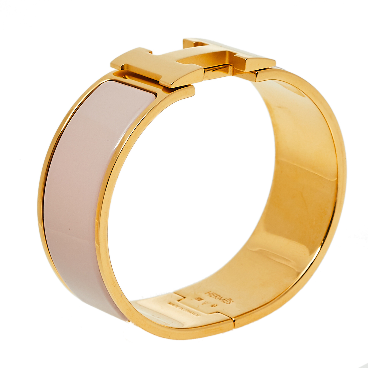 

Hermes Clic Clac H Cream Enamel Gold Plated Wide Bracelet PM