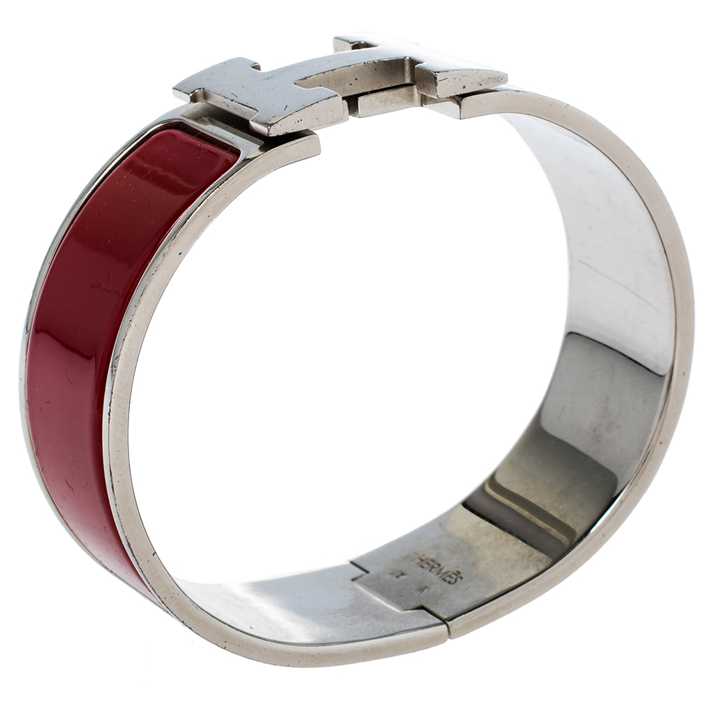 

Hermès Clic Clac H Red Enamel Palladium Plated Wide Bracelet GM