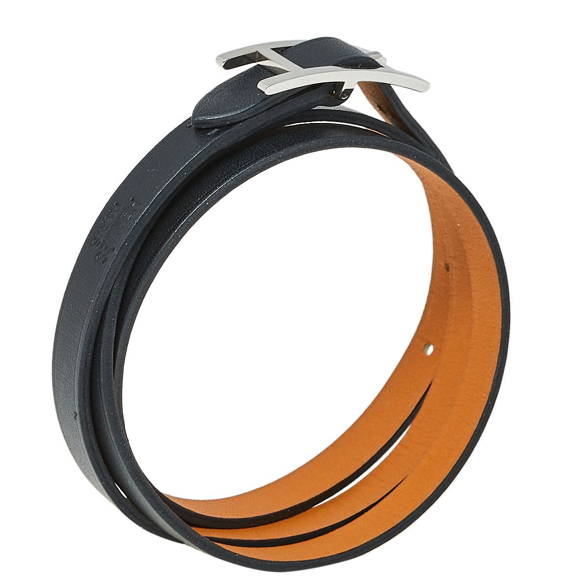 

Hermès Hapi 3 Black Leather Palladium Plated Wrap Bracelet