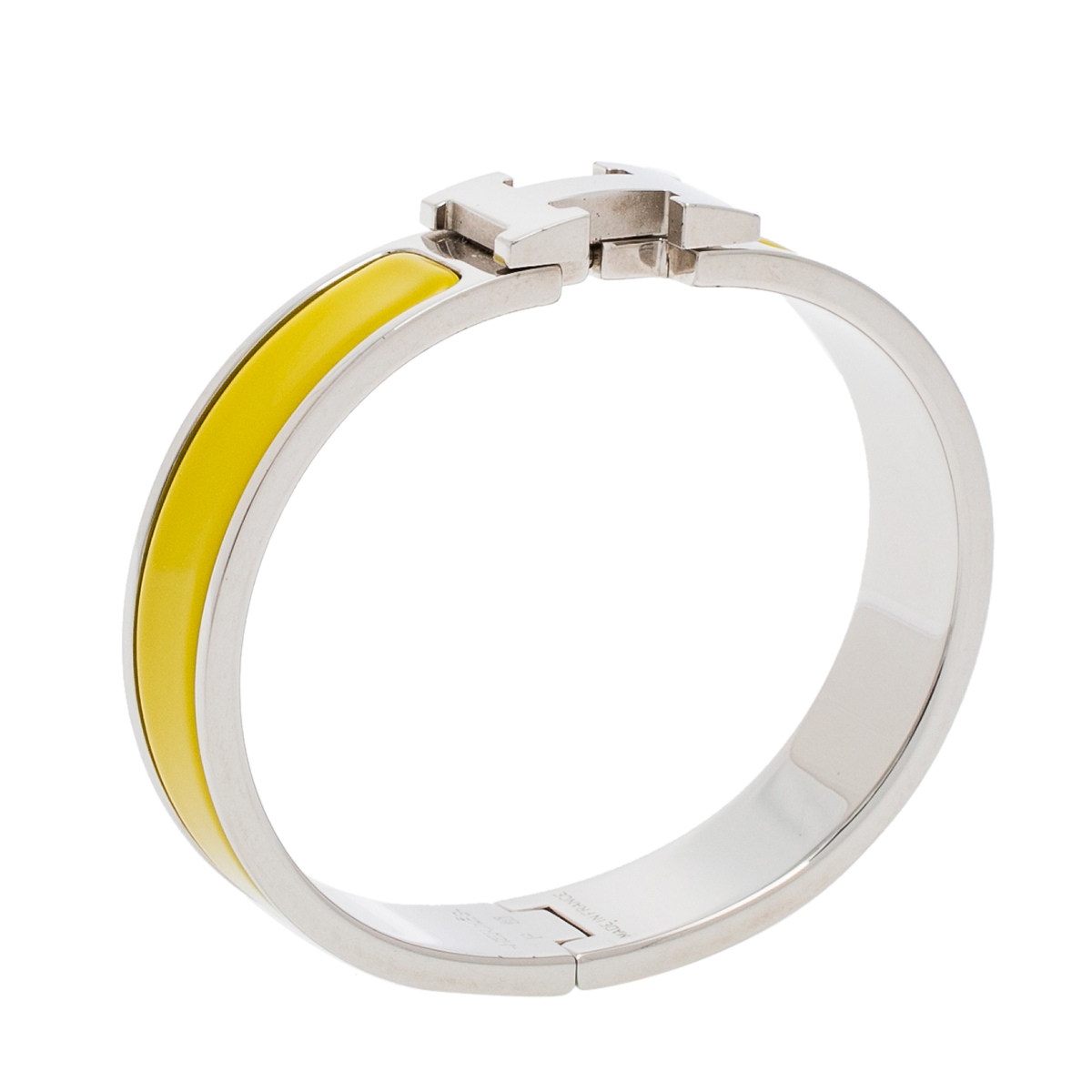 

Hermès Clic H Lime Yellow Enamel Palladium Plated Narrow Bracelet PM