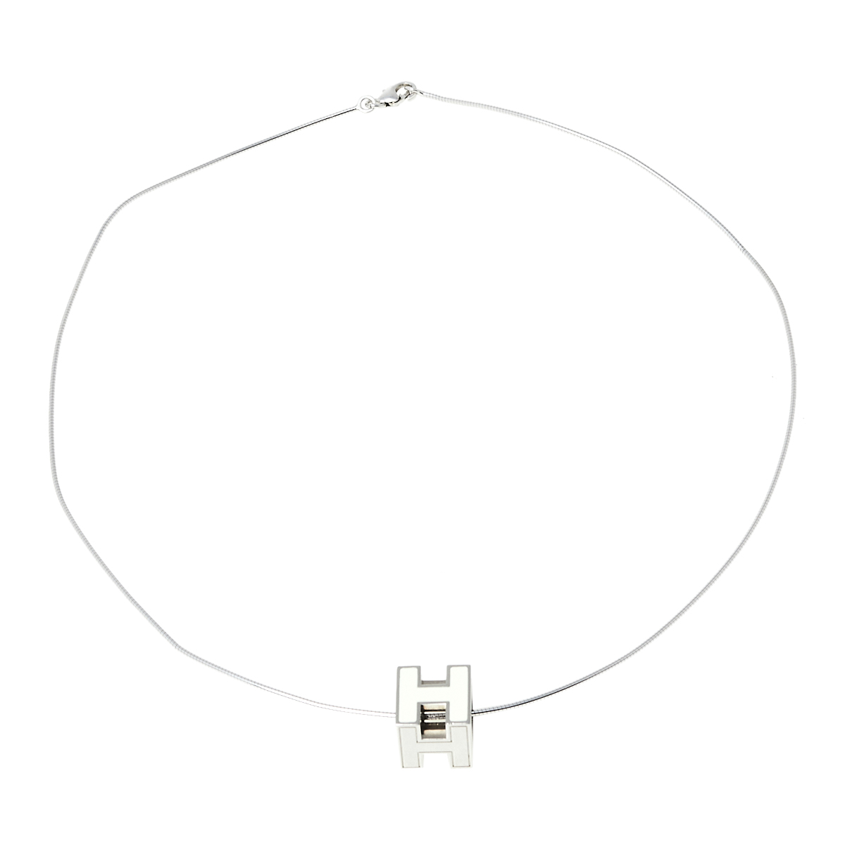 

Hermes Cage d'H White Lacquer Palladium Plated Pendant Necklace