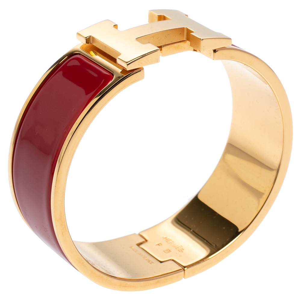 

Hermès Clic Clac H Red Enamel Gold Plated Wide Bracelet PM