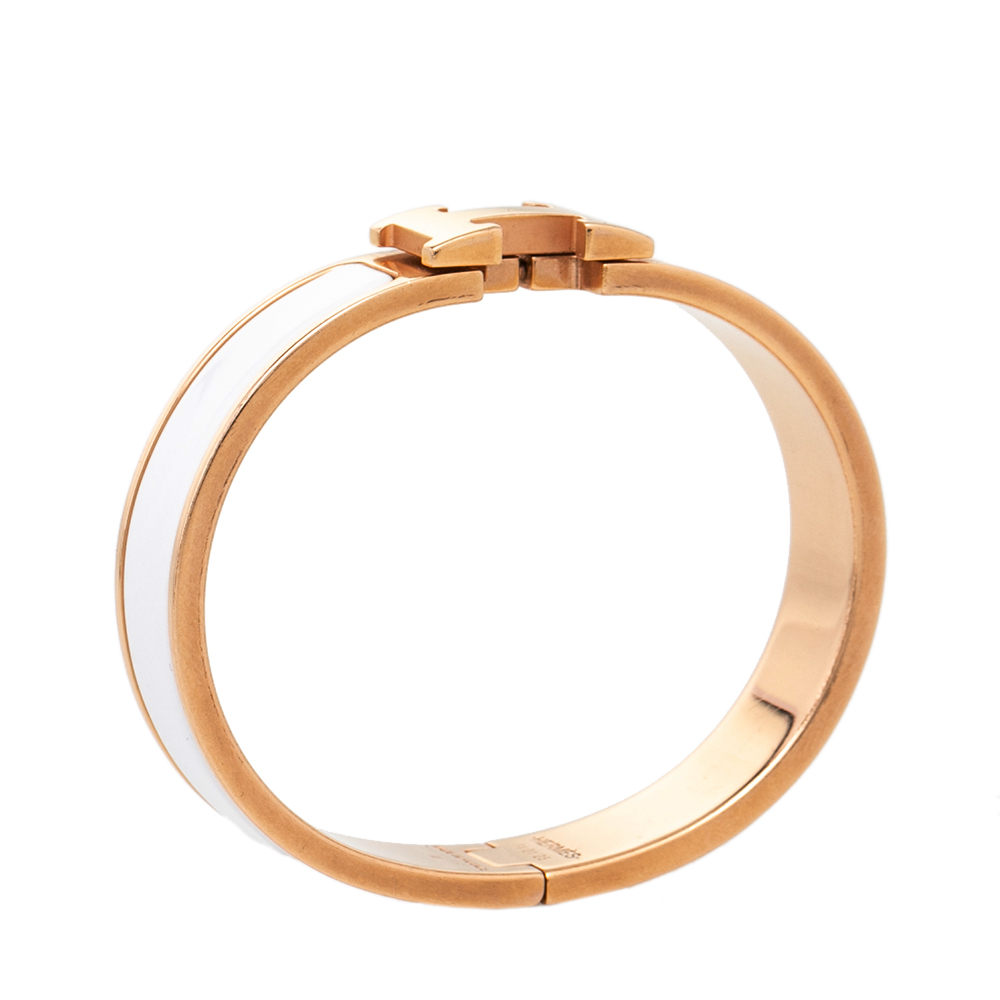

Hermès Clic H White Enamel Gold Plated Narrow Bracelet PM