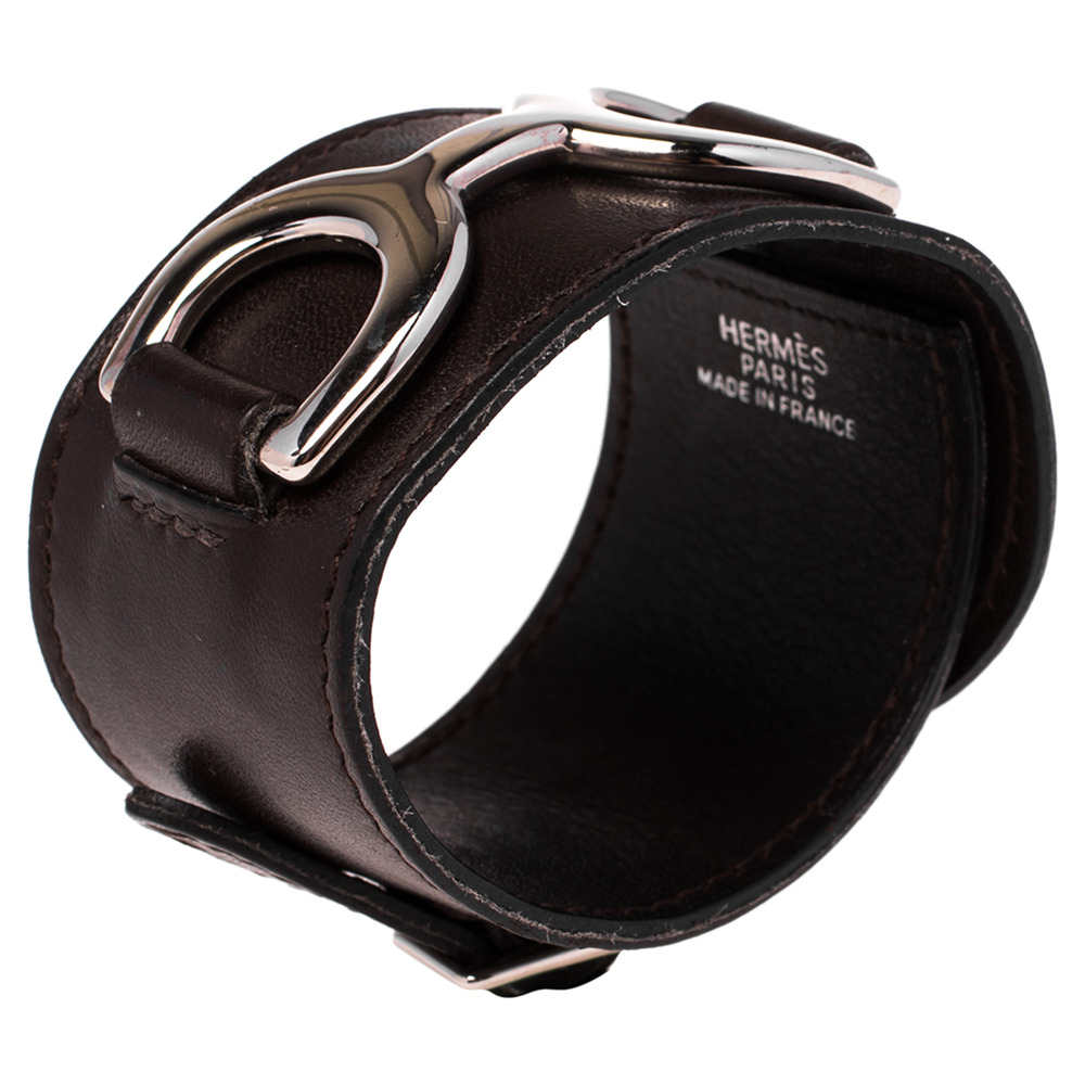 

Hermes Chocolate Swift Leather Pavane Wrap Bracelet, Brown