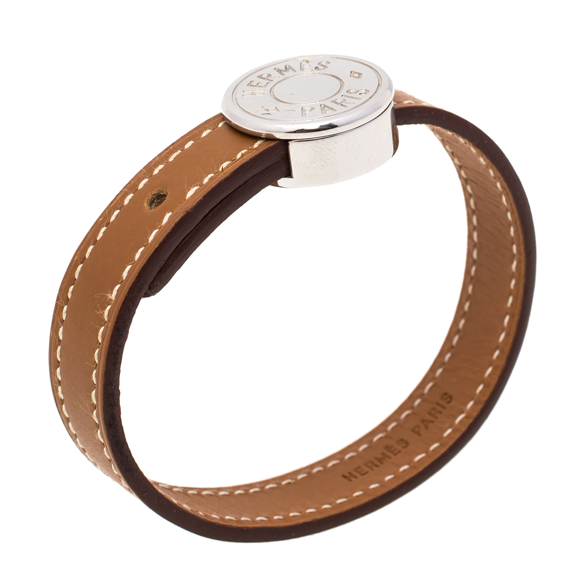 

Hermès Brown & Black Interchangeable Leather Palladium Plated Looping Bracelet