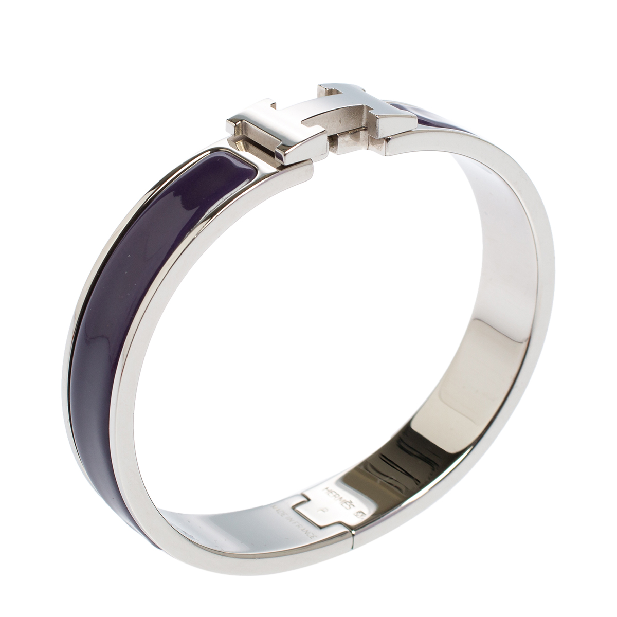 

Hermès Clic H Purple Enamel Palladium Plated Narrow Bracelet PM