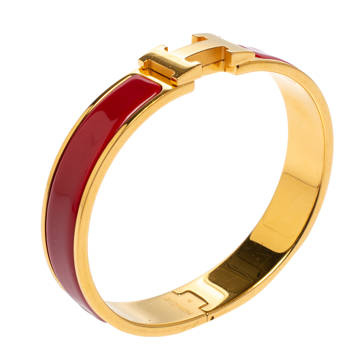 

Hermès Clic H Red Enamel Gold Plated Narrow Bracelet PM