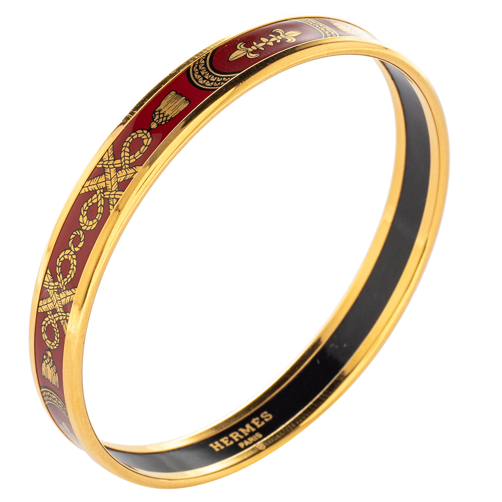 

Hermes Gold Plated Grand Apparat Enamel Narrow Bangle Bracelet, Red