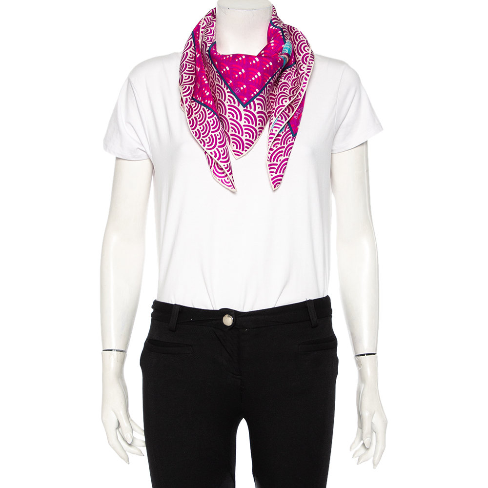 

Hermes Fuschia Pink/Purple Bateau Fleuri Silk Square Scarf