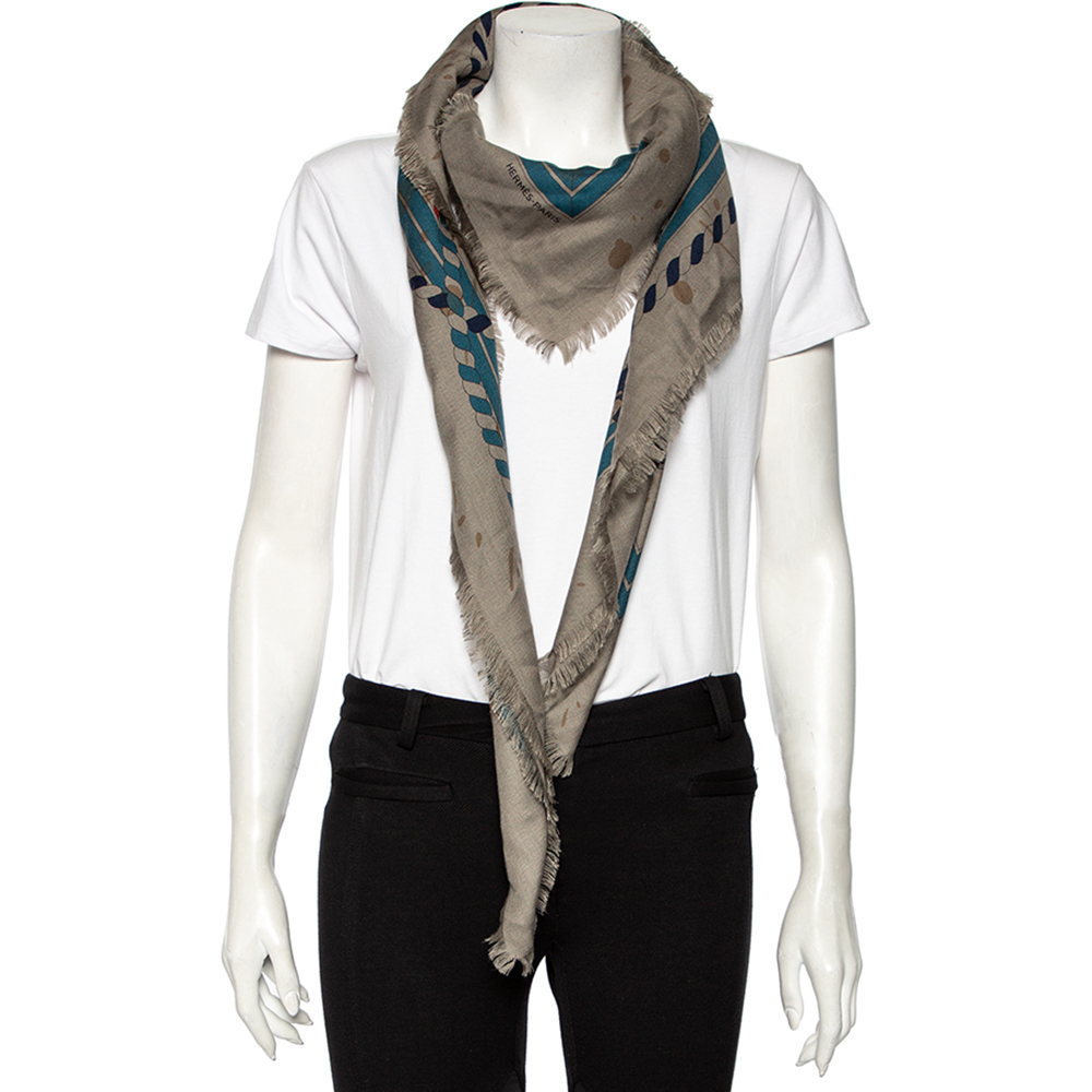 

Hermes Grey Printed Cashmere & Silk Square Scarf