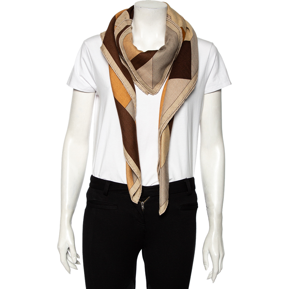 

Hermes Beige Printed Perspective Cavaliere Cashmere & Silk Scarf