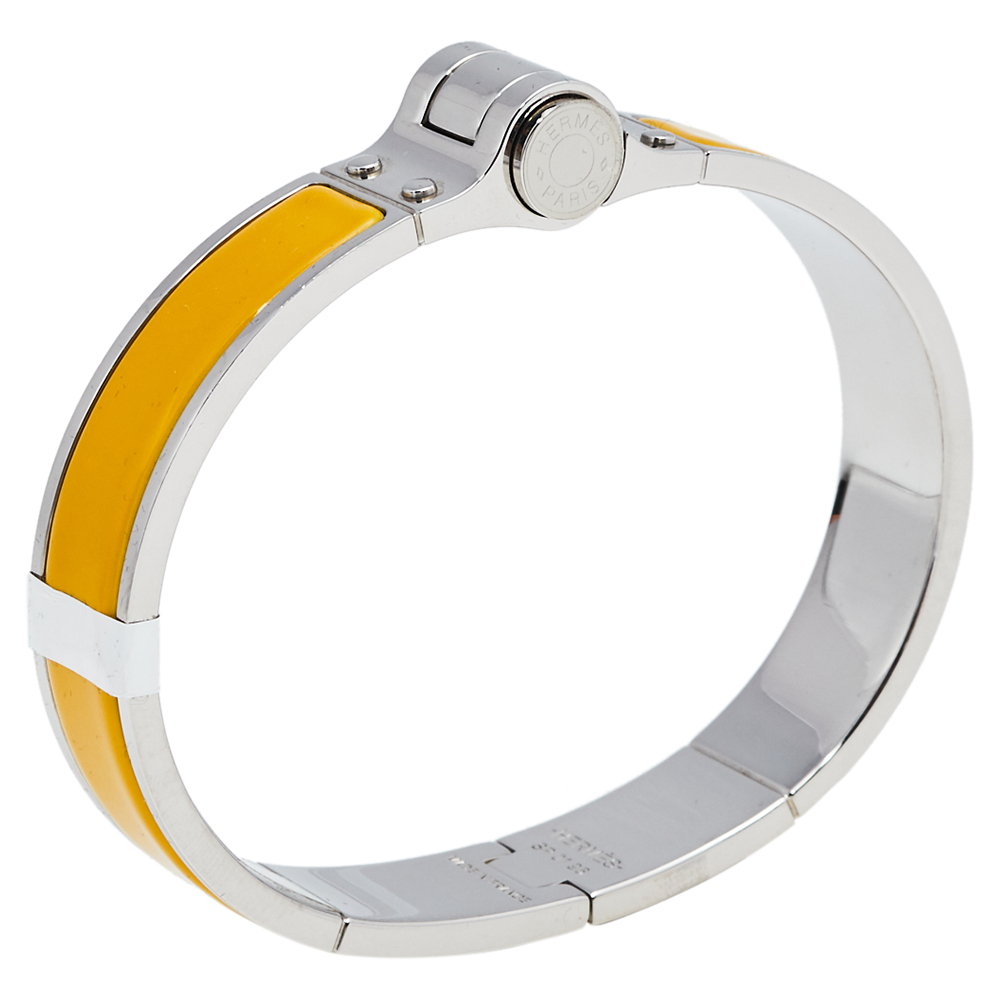 

Hermes Charniere Uni Palladium Plated Yellow Enamel Hinged Bracelet