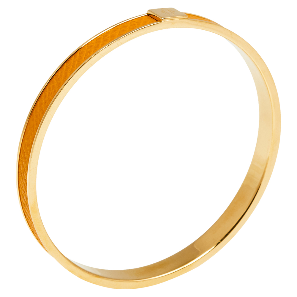 

Hermes Kawaii 07 Orange Leather Gold Plated Bracelet