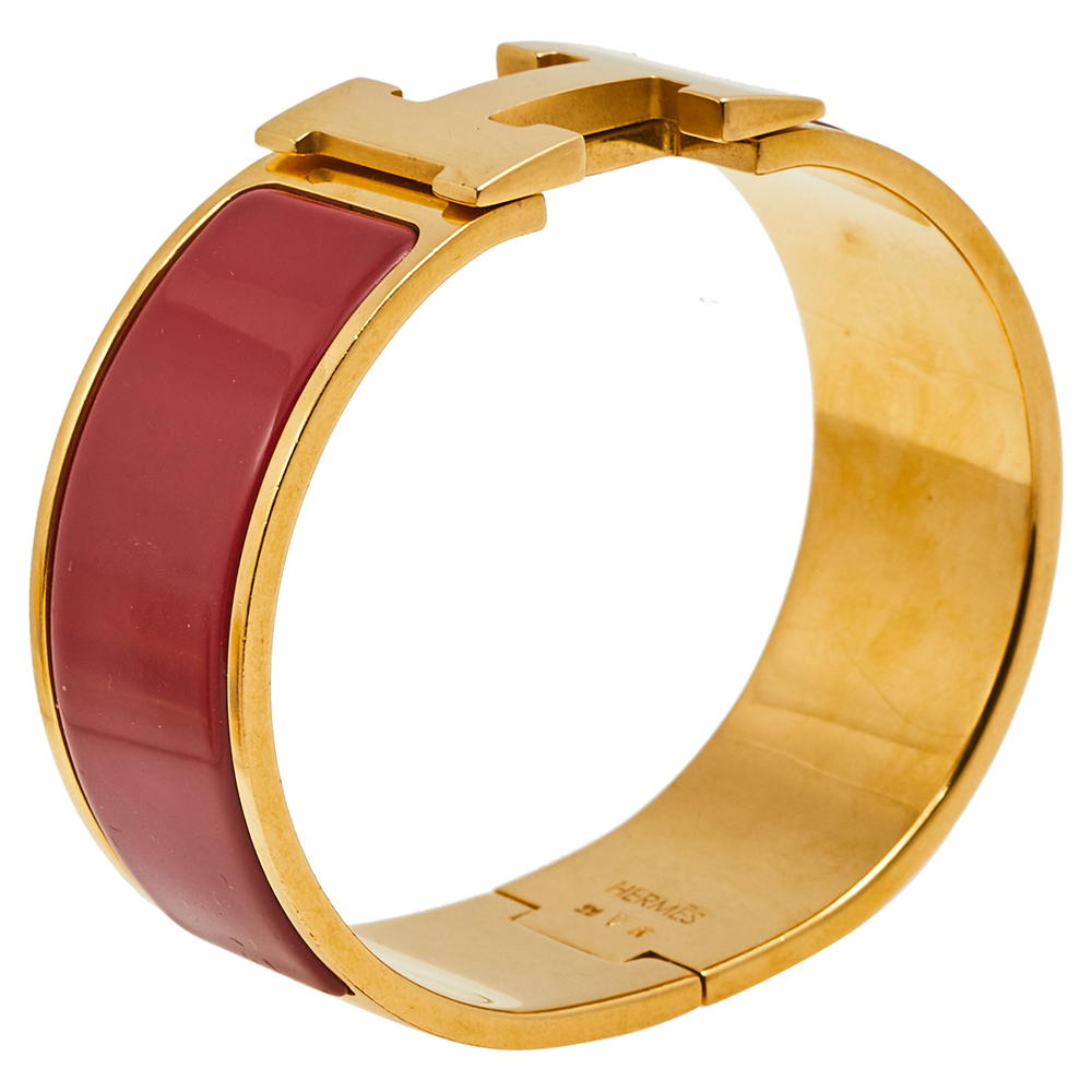 

Hermès Clic Clac H Red Enamel Gold Plated Wide Bracelet PM