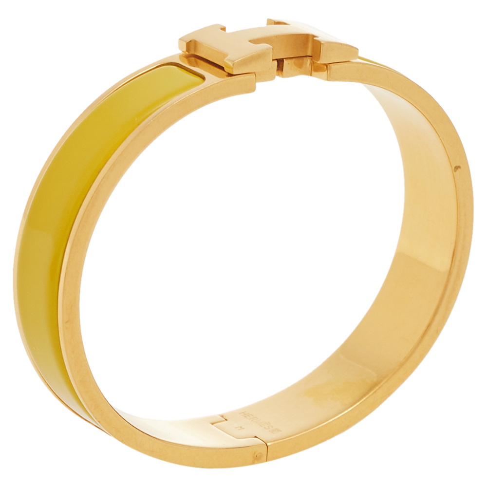 

Hermès Clic H Yellow Enamel Rose Gold Plated Narrow Bracelet PM