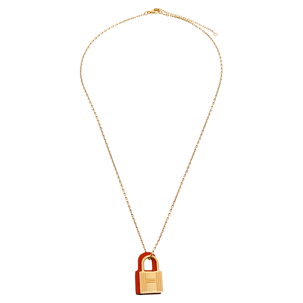 

Hermès Orange Swift Leather Small O'Kelly Pendant Necklace