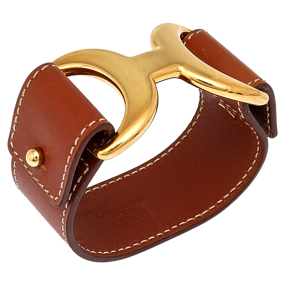 

Hermes Pavane Brown Leather Gold Plated Bracelet