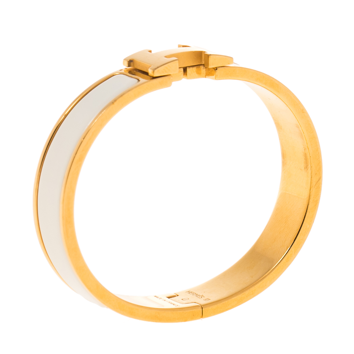 

Hermes Clic H Gold Plate White Enamel Cuff Bracelet PM