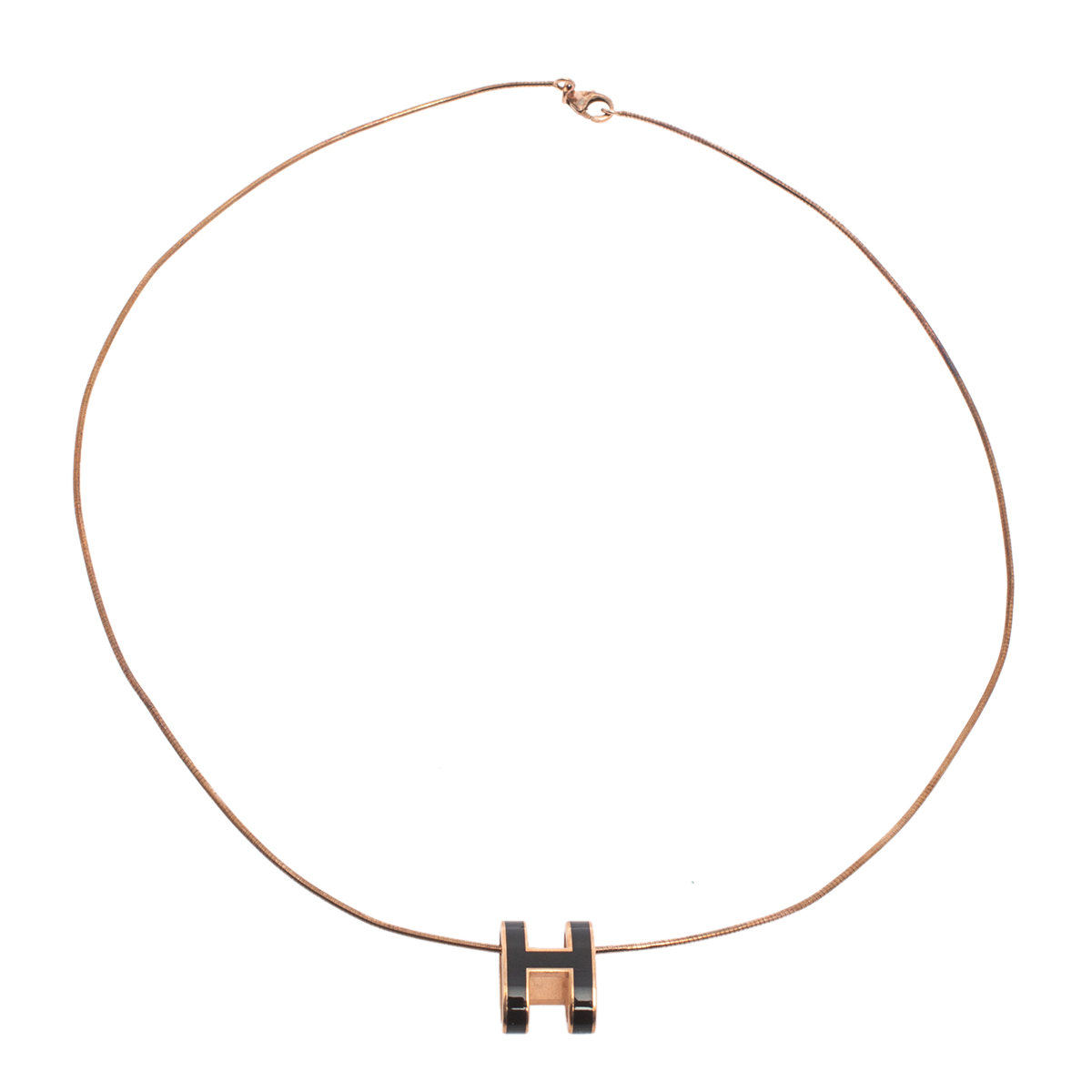 

Hermès Pop H Black Lacquered Rose Gold Plated Pendant Necklace