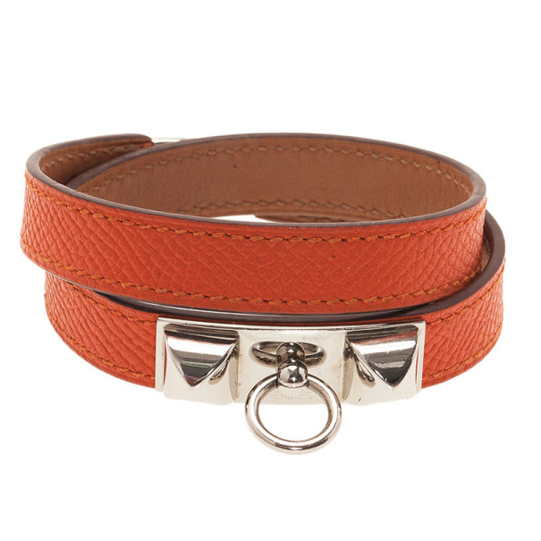 مملوكة مسبقًا Hermes Rivale Double Tour Orange Bracelet M