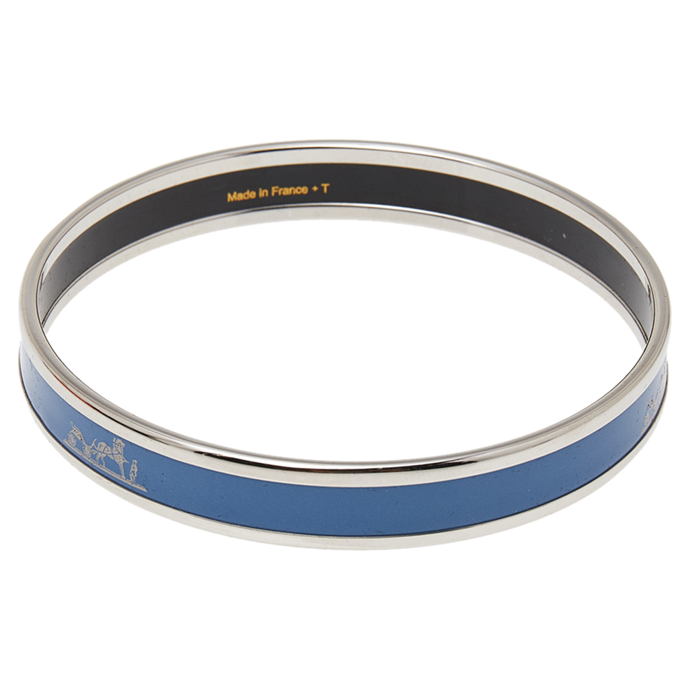 

Hermès Calèche Light Blue Enamel Palladium Plated Bangle Bracelet