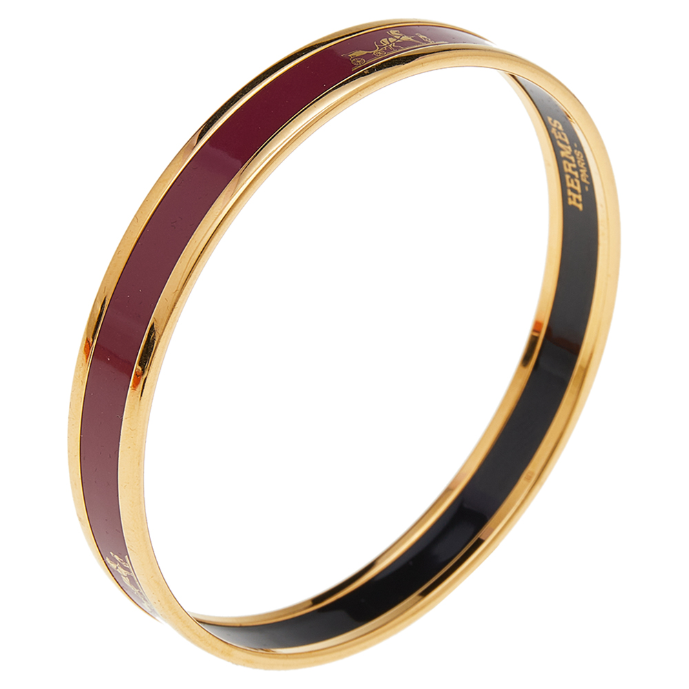 

Hermès Calèche Mauve Enamel Gold Plated Bangle Bracelet, Pink