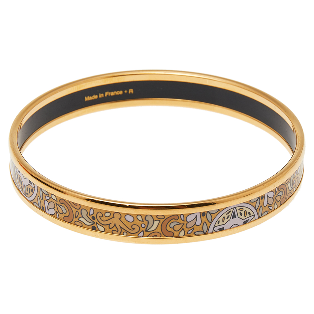 

Hermès Gold Printed Enamel Gold Plated Bangle Bracelet
