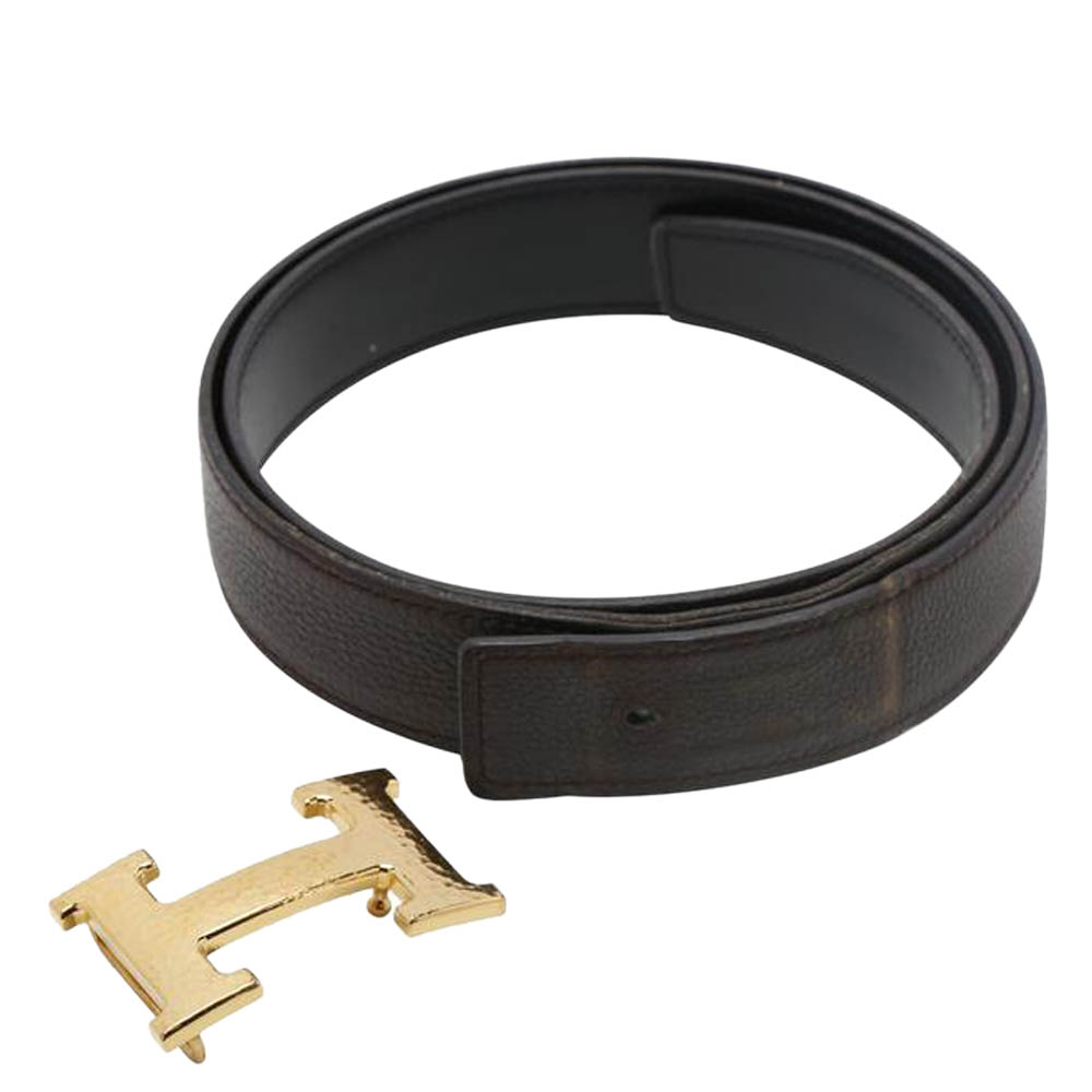 

Hermes Black Leather Strap H Buckle Belt